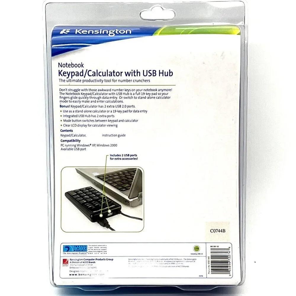 Kensington Notebook Keypad Calculator With USB Hub 3-in-1 Productivity Tool